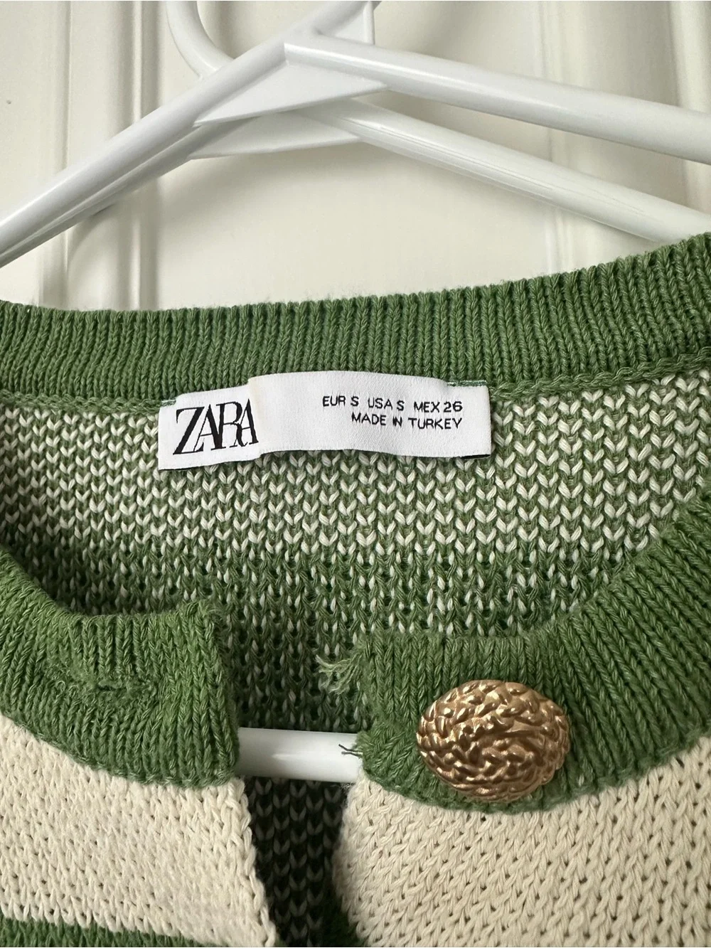 Zara Green and Cream Striped Cropped Cardigan - Picture 3 of 3